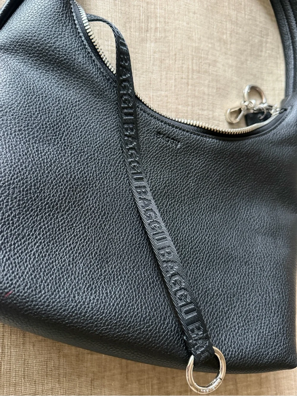 BAGGU Black Recycled Leather Shoulder Bag with Logo Tag and Dust Bag - Picture 6 of 8